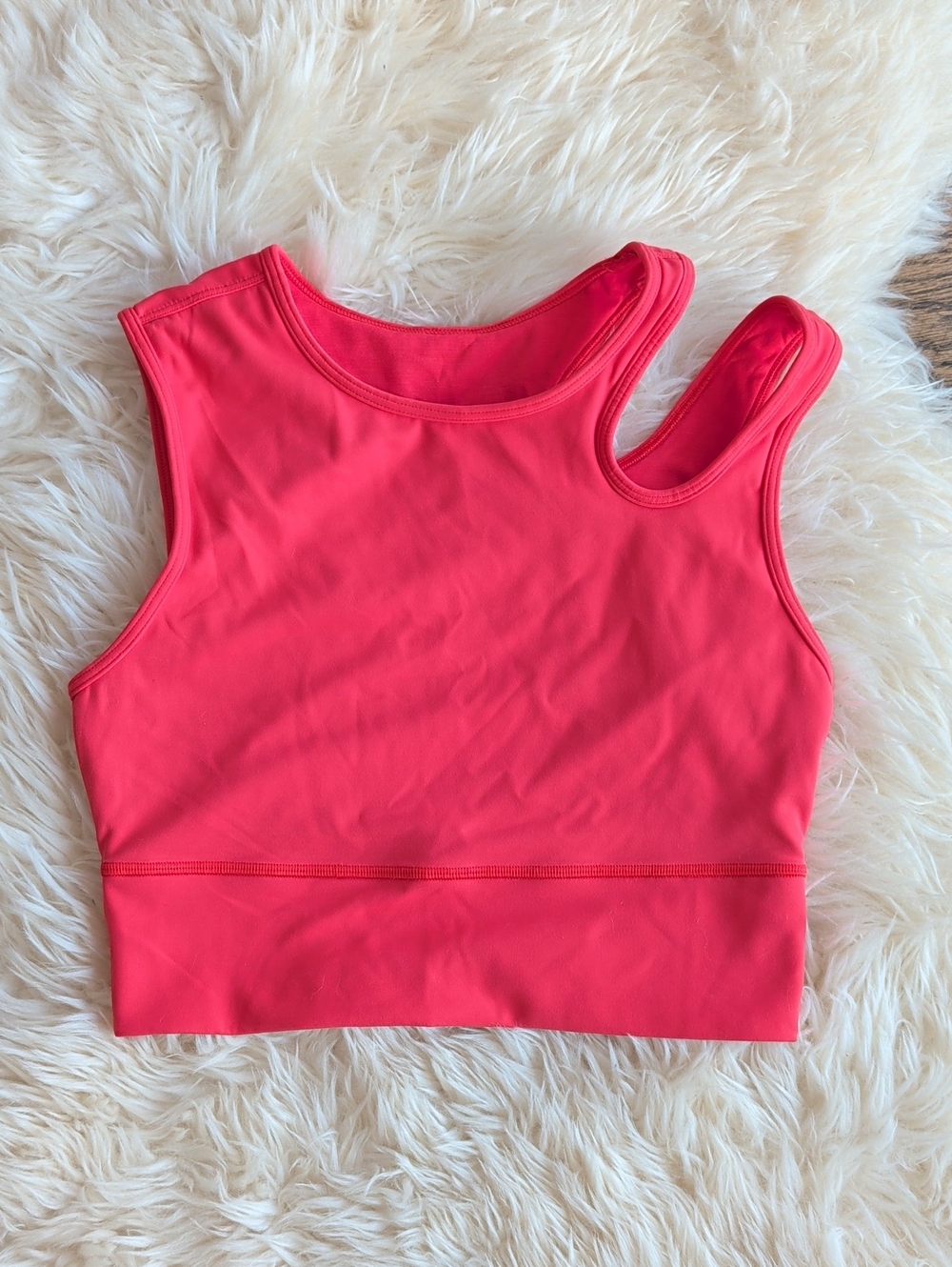 lululemon athletica Coral Pink Asymmetric Sports Bra Crop